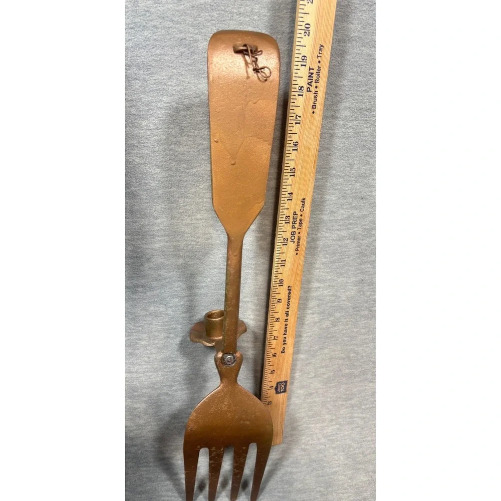 Vtg Oversized Copper Color Fork Spoon Wall Decor Taper Candle Holder Set‎ 20in